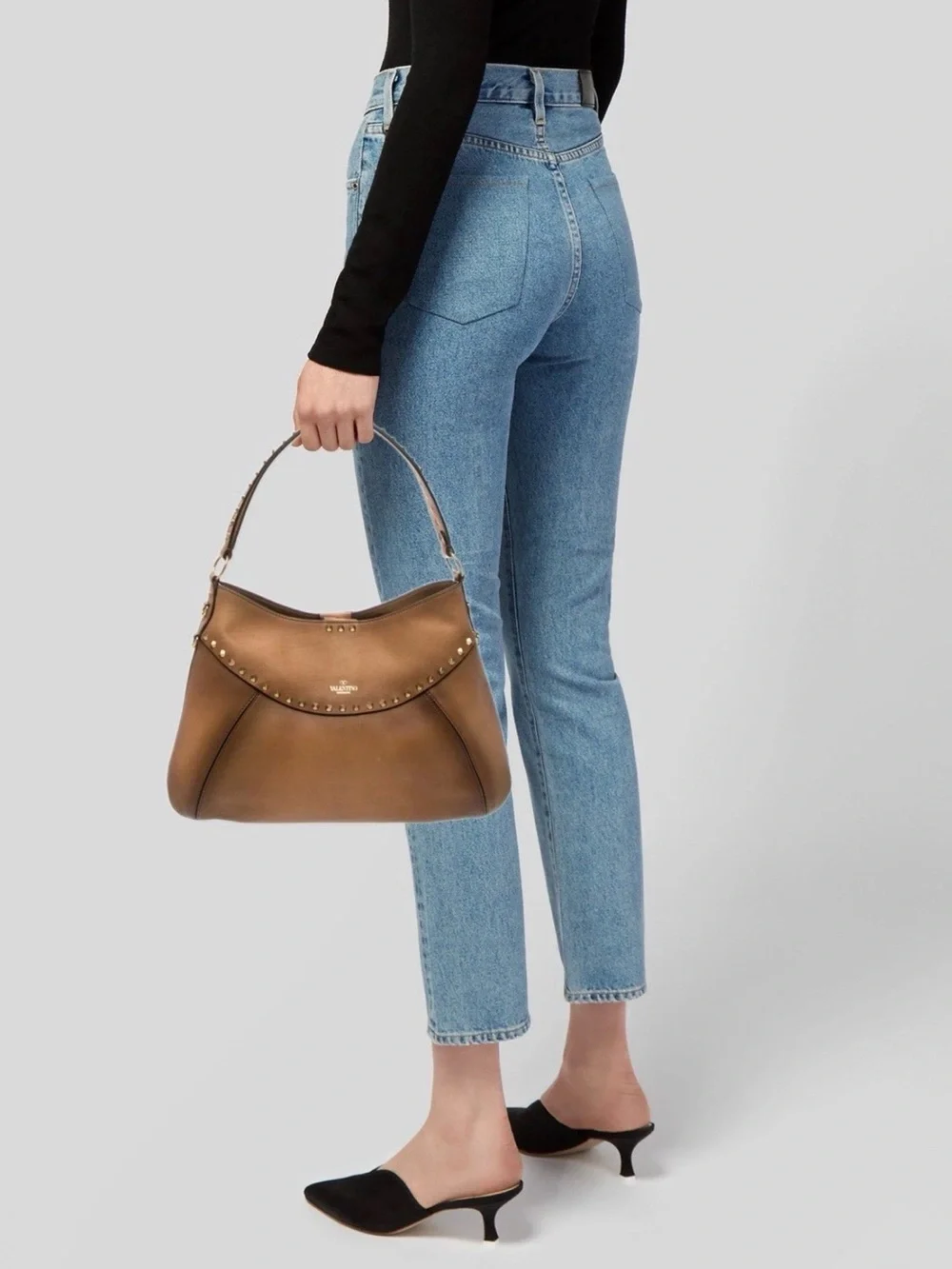 Valentino Garavani - Twinkle Studs Cognac Leather Medium Hobo Bag